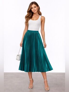 Elegant Teal Pleated Skirt